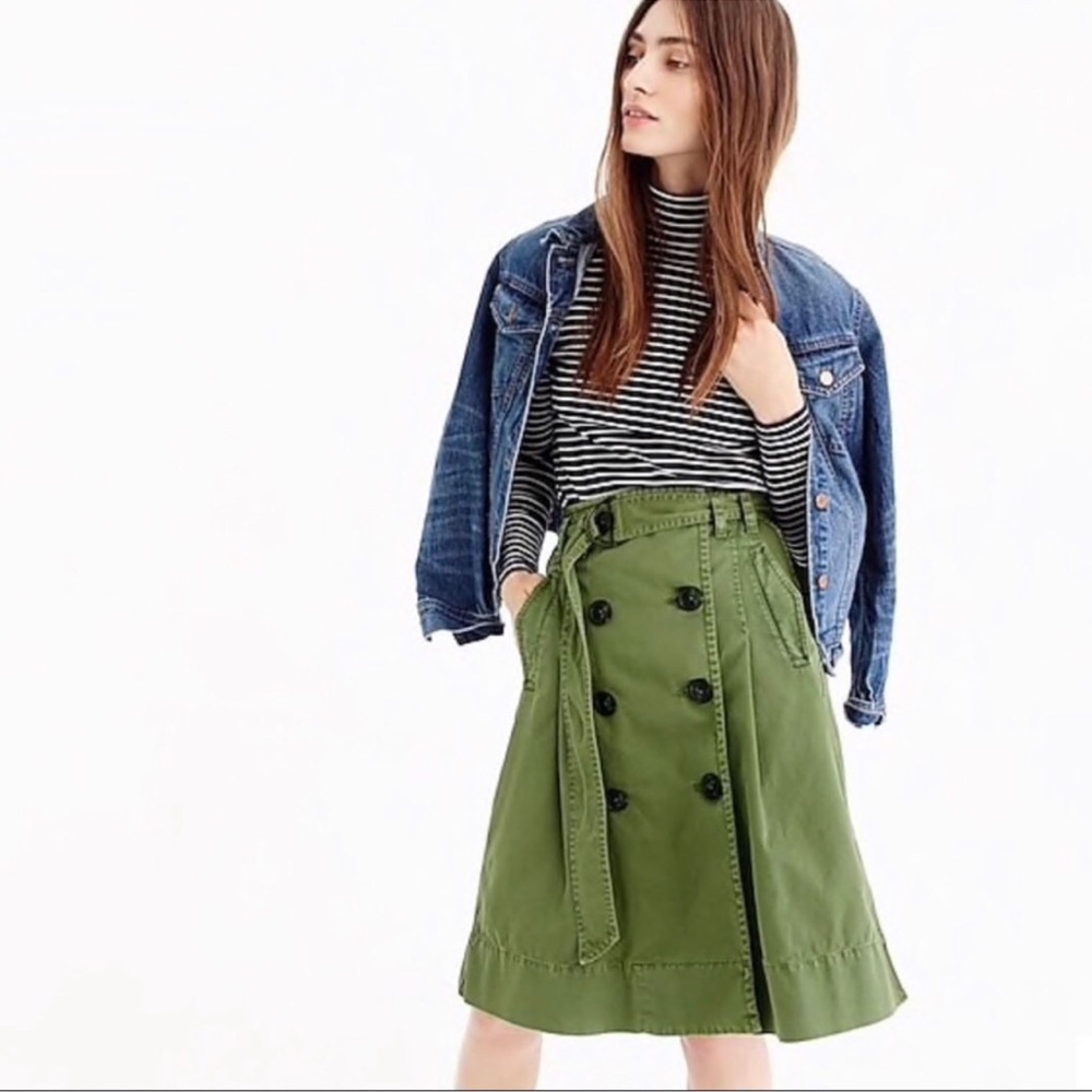 J. Crew | Military Green Chino Trench Midi Skirt